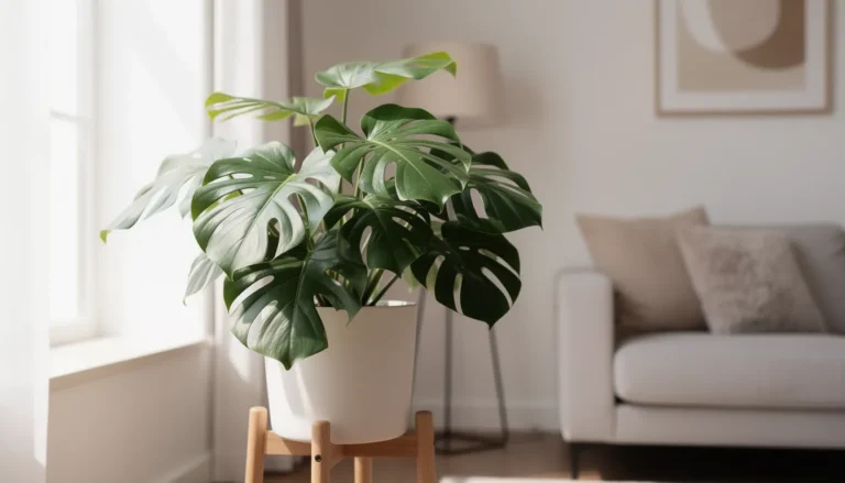 Une plante Monstera vibrante dans un intérieur lumineux et accueillant.